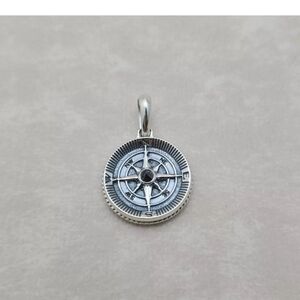 David Yurman Sterling Silver Maritime Compass Amulet Pendant with Black Diamond